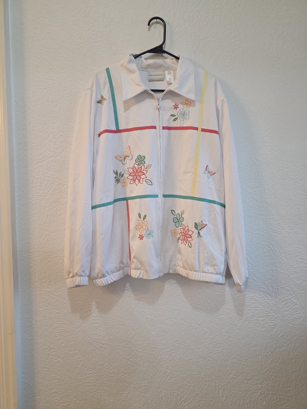 Alfred Dunner White Lightweight Jacket With Floral & Butterfly Embroidery